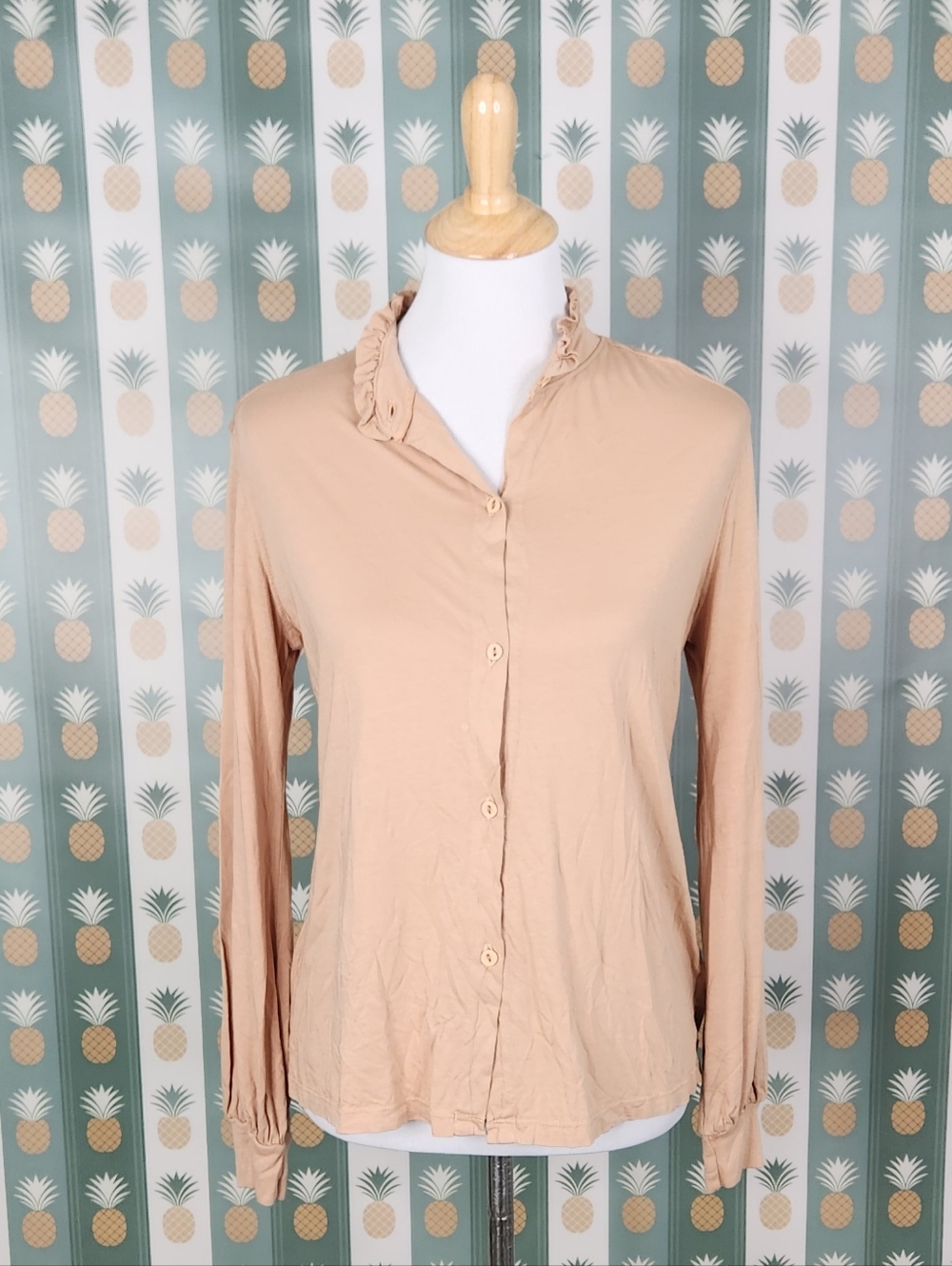 LAMade Ruffle Collar Button-Front Top